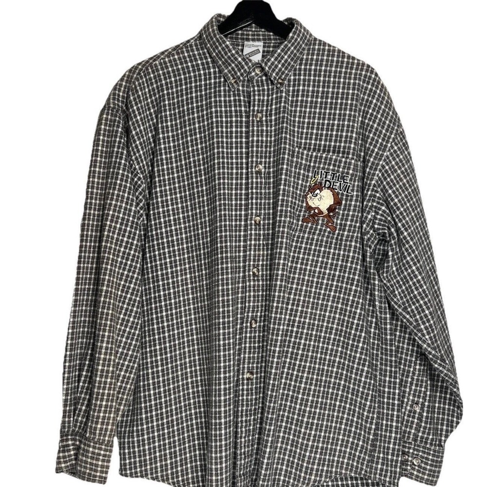 Vintage 1998 Warner Bros Studio Store Taz Little Devil Plaid Flannel Shirt‎ L